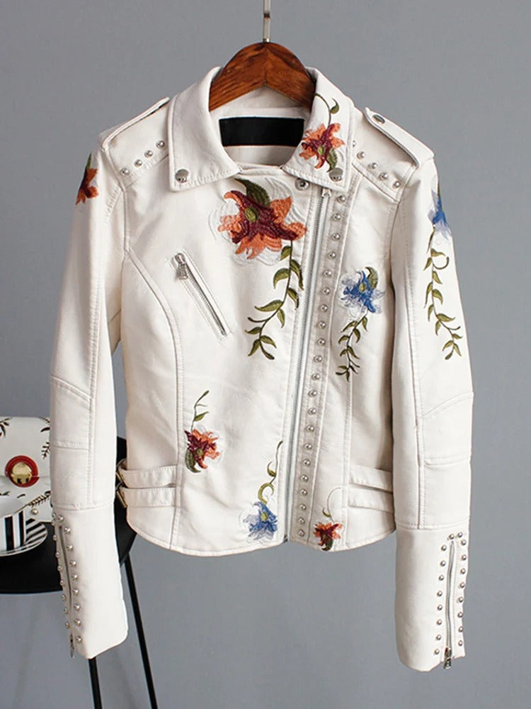 Donovo™ | Lederjacke mit Blumenstickerei