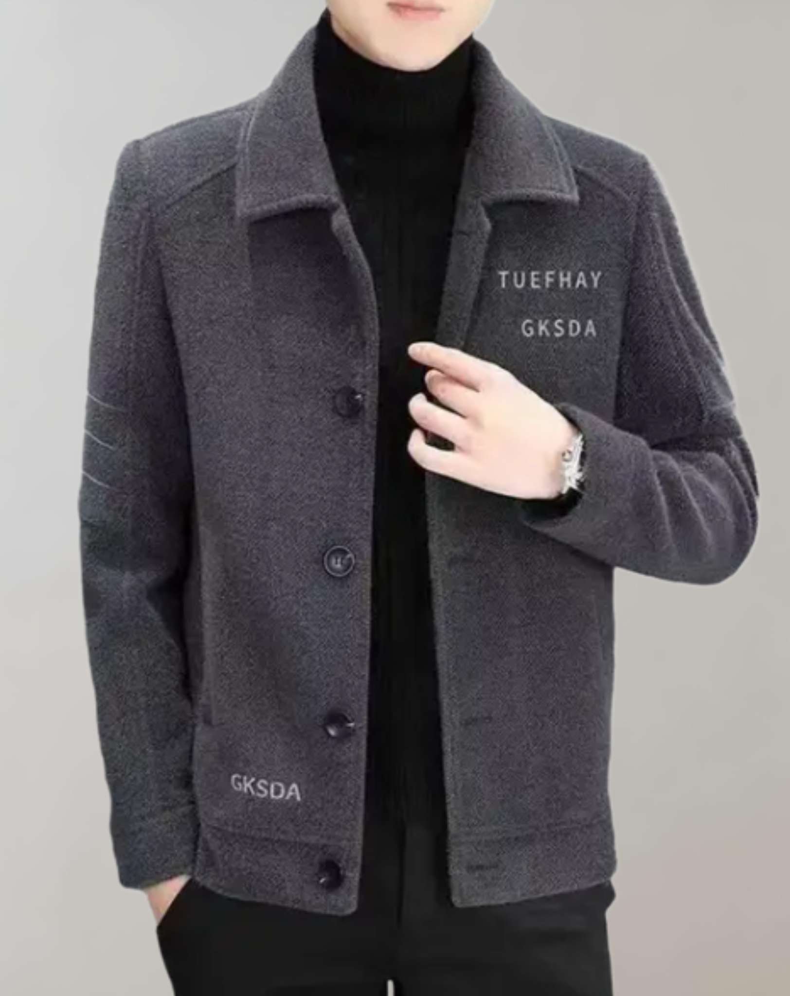 Johan - Formelle Herren-Wolljacke mit Buchstabenaufdruck und Knopfverschluss