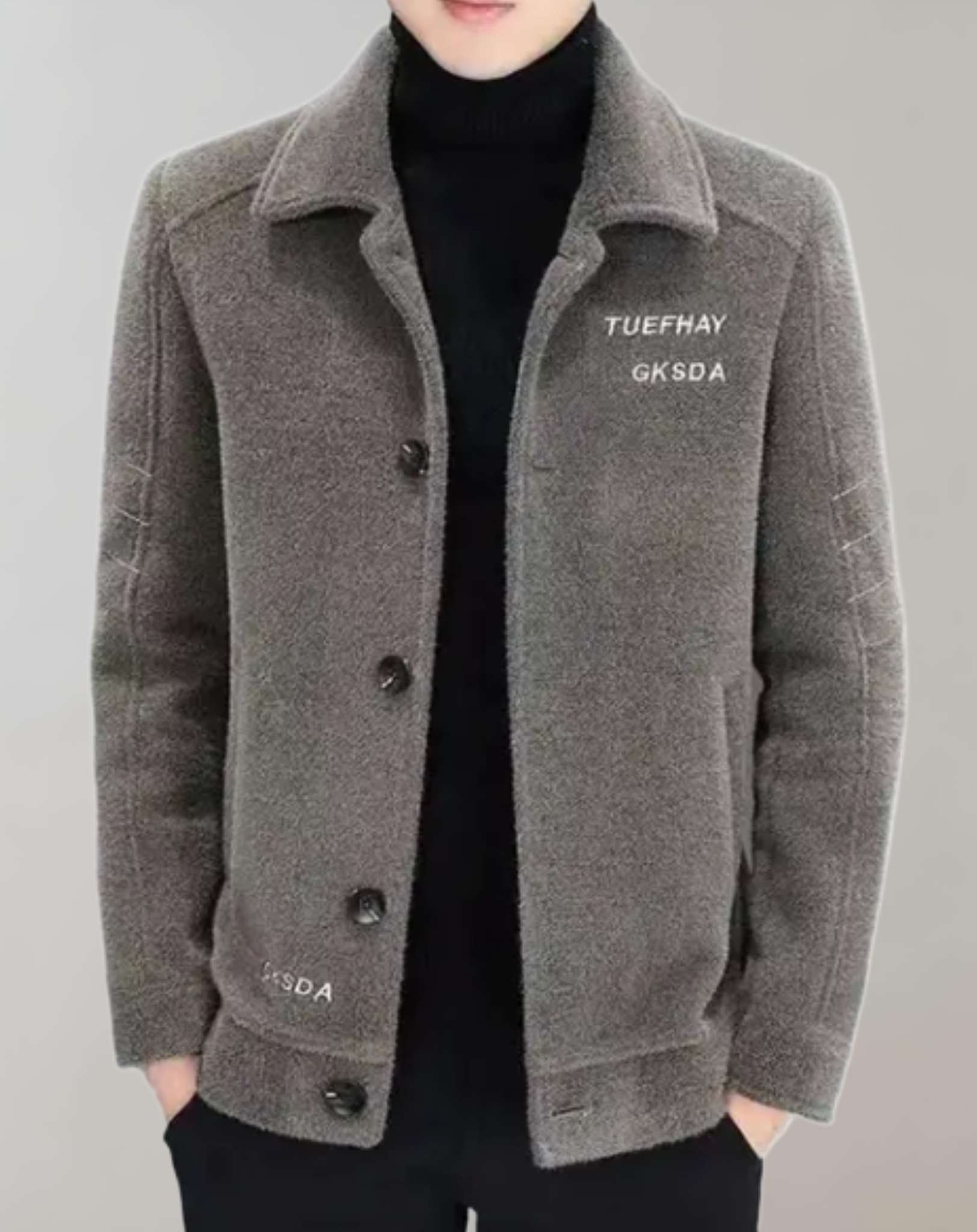 Johan - Formelle Herren-Wolljacke mit Buchstabenaufdruck und Knopfverschluss